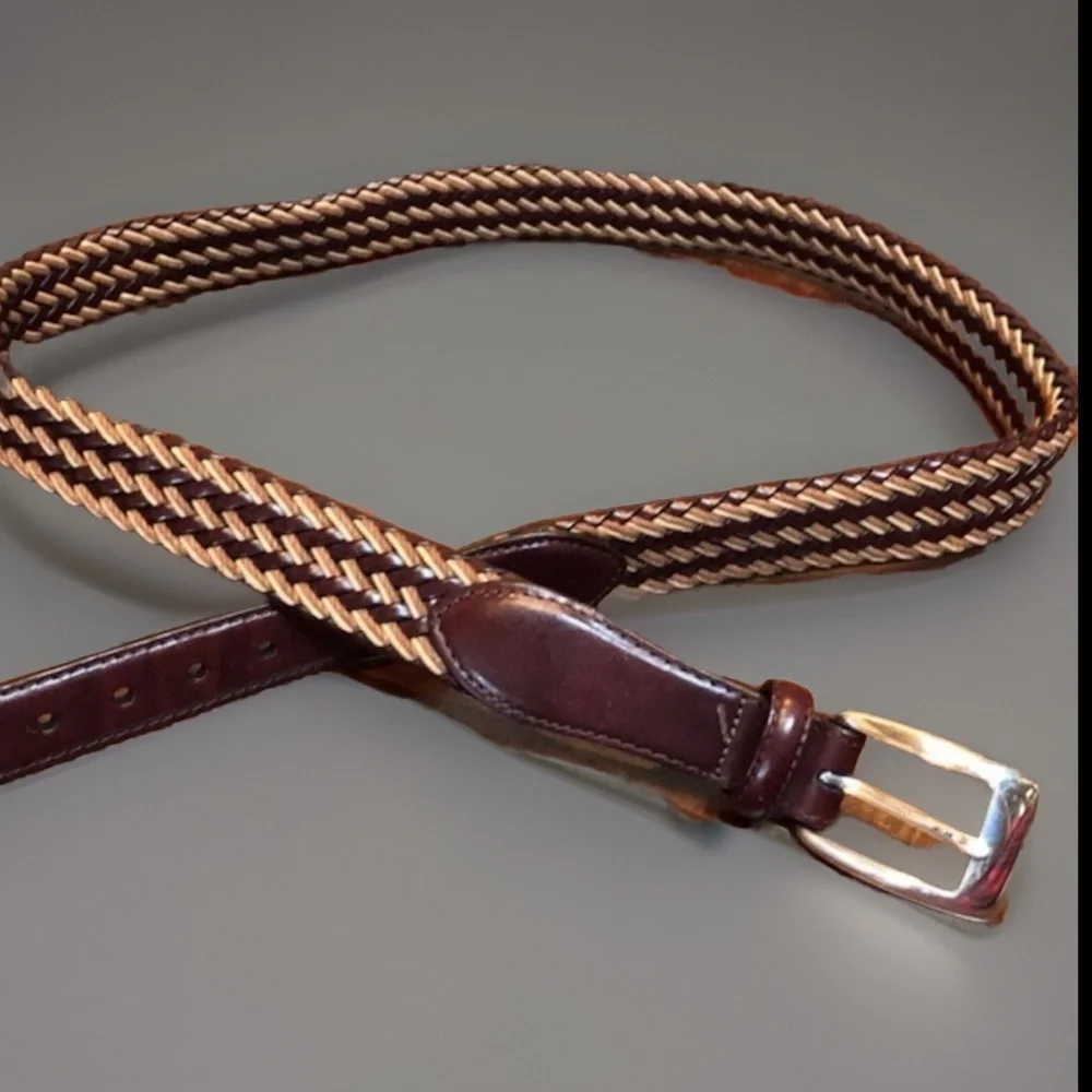 Vintage Brighton Woven Brown and Tan/s LEATHER with Silver Hardware Buckle sz 42